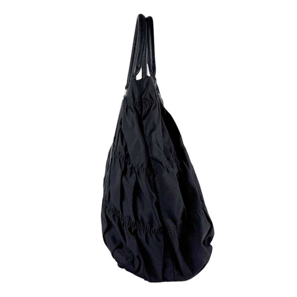 Prada bag Tessuto trim tote leather Gaufre nylon black